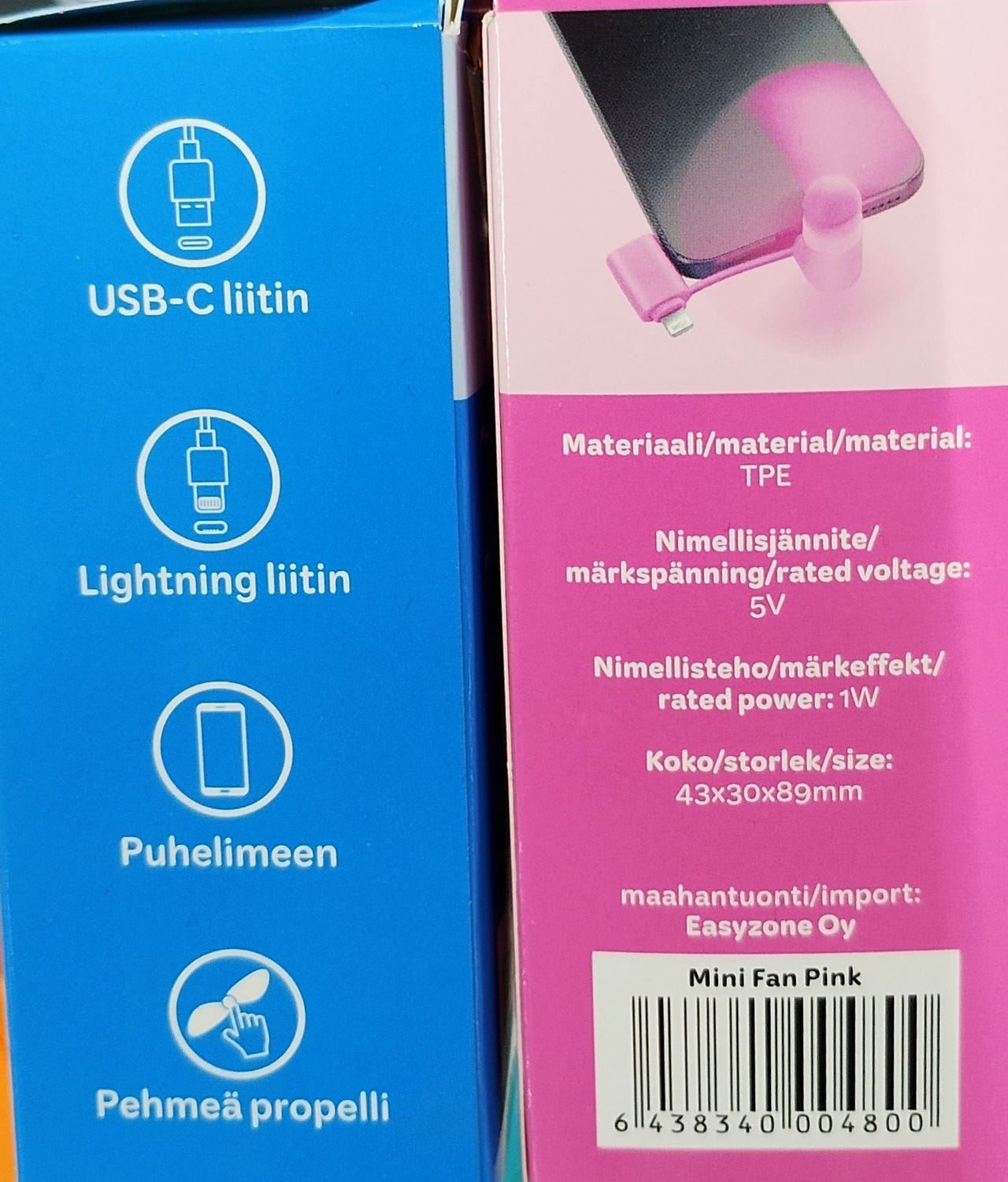 4 kpl mini-tuuletin USB-C ja Lightning -liittimillä