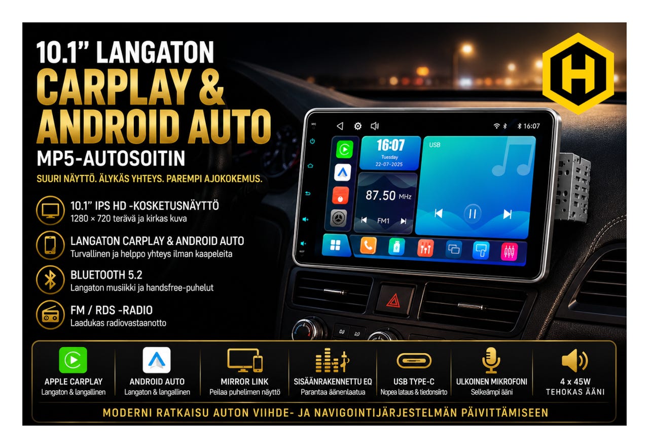 u{d83d}u{de97} 10.1 Langaton CarPlay & Android Auto MP5 -autos