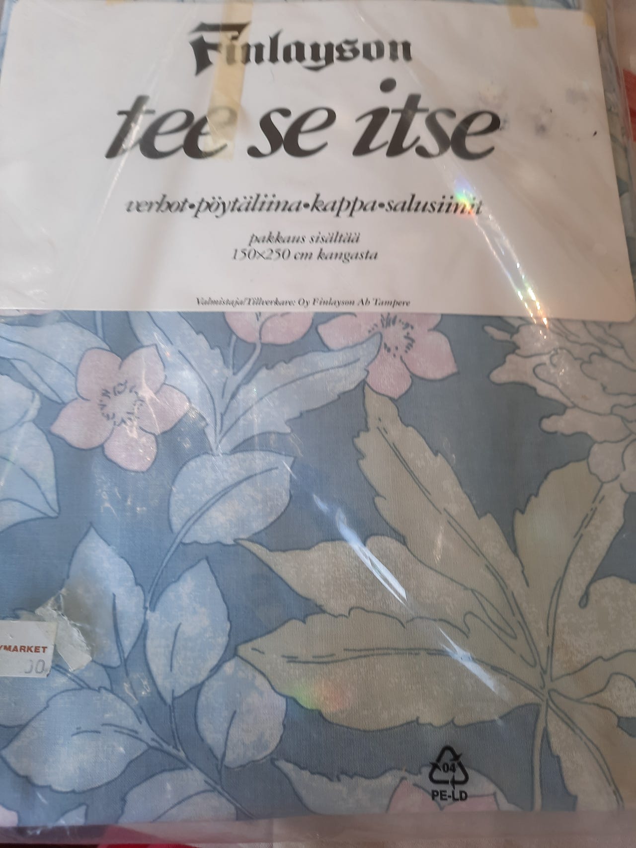 Tee se itse verho-/pöytäliinakappasetti sininen kukkakuvio