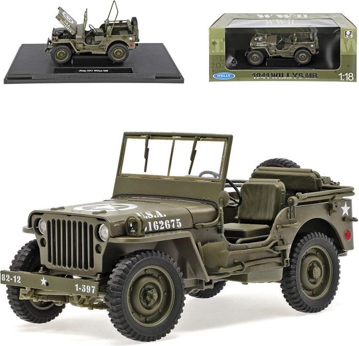 Welly 1:18 - Sotilasajoneuvon pienoismalli - Jeep Willys MB 1941