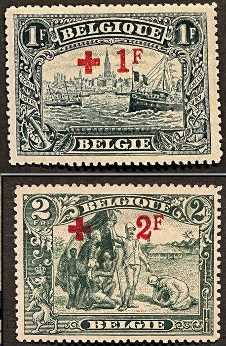 Belgia 1918 - 'Punainen Risti' punaisella painatuksella: kaksi su