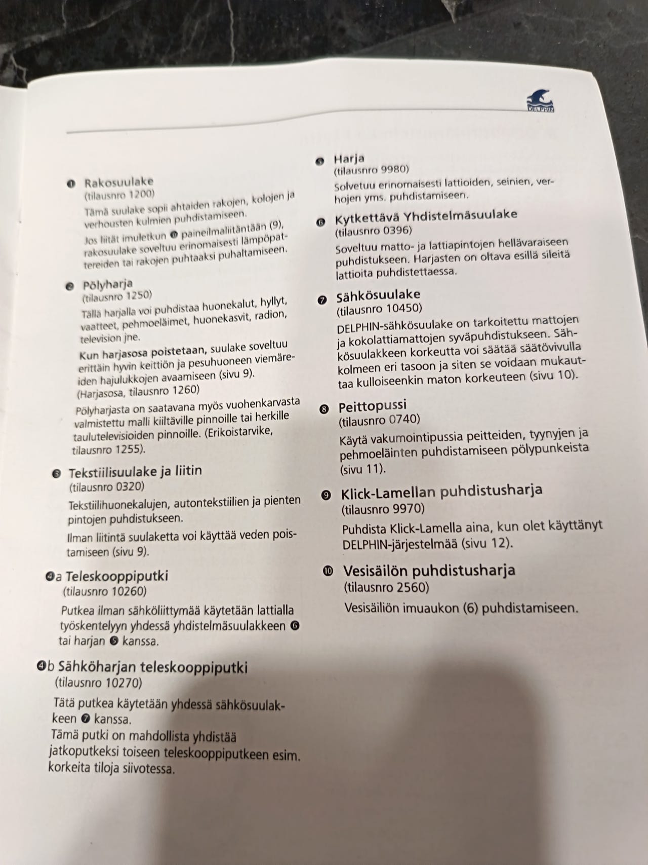 Delphin käyttöohjeet pölynimuriin