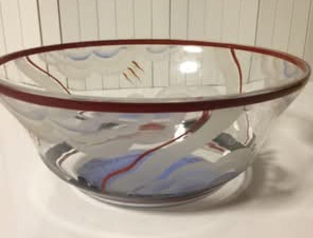 Vanha Kauklahden Lasi käsinmaalattu lasikulho 20 cm