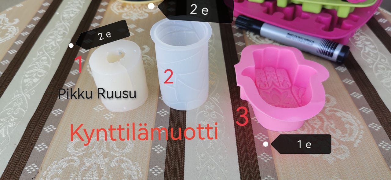 Silikonimuotit kynttilöille ja saippualle