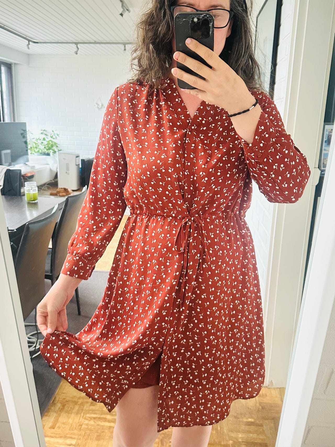Selected femme ruskea pitkähihainen Slfdamina -dari 7/8 dress kok