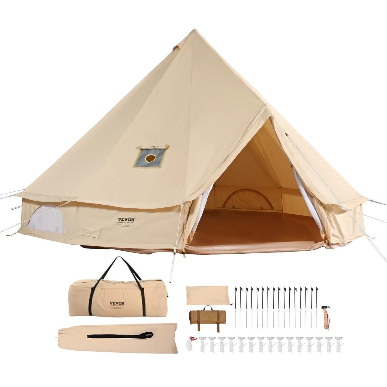VEVOR Canvas Bell Tent, 4Seasons, 3m/9.8ft Yurt Tent, Kelloteltta Bell ...