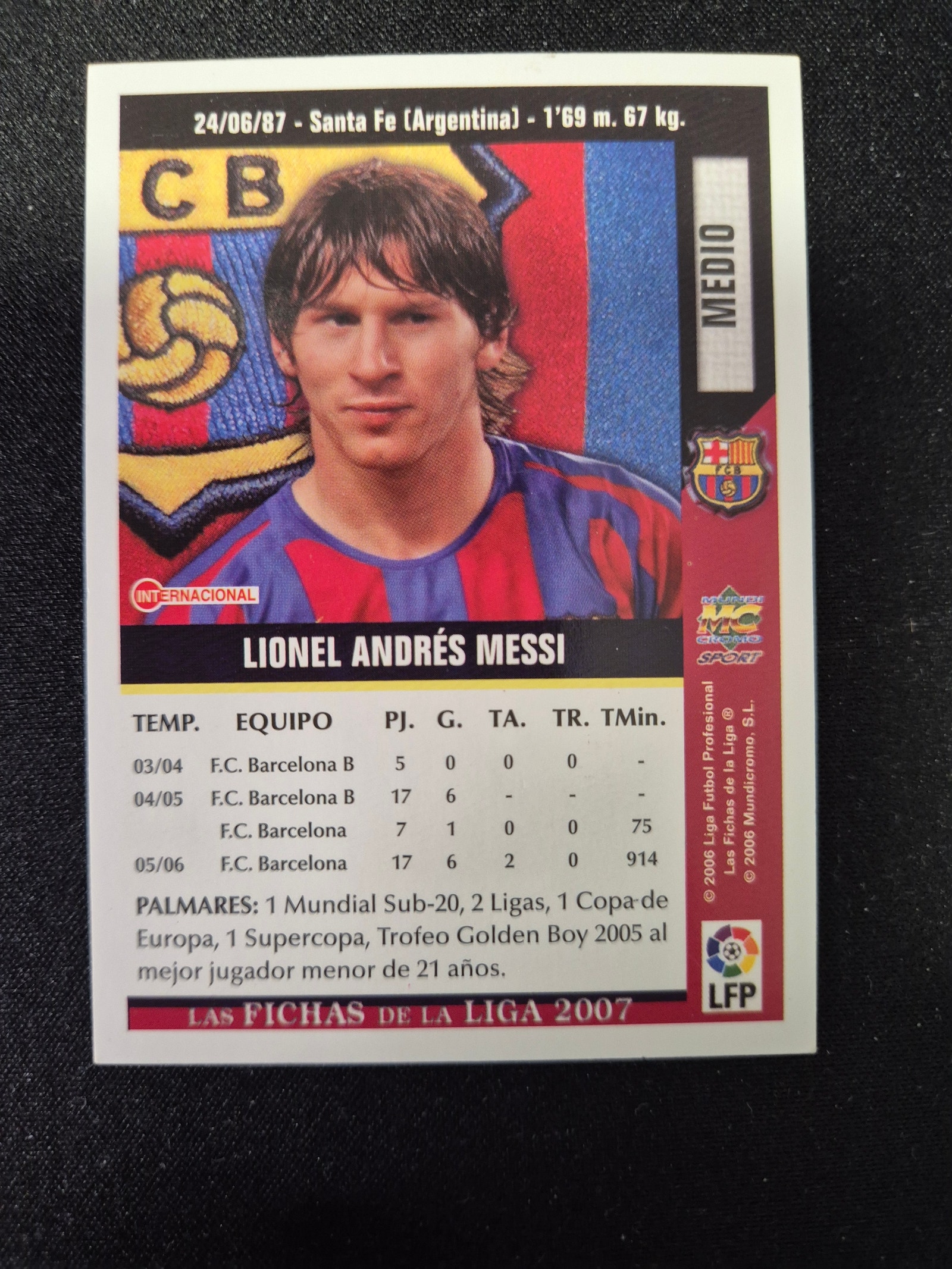 Carte à Collectionner Lionel Messi 2007 MUNDI CROMO - #758, Notée PSA 8