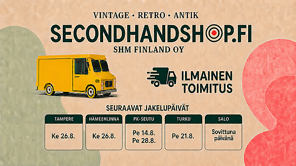www.secondhandshop.fi - toimitukset pk-seudulle 14.8. ja Tampereelle 26.8.