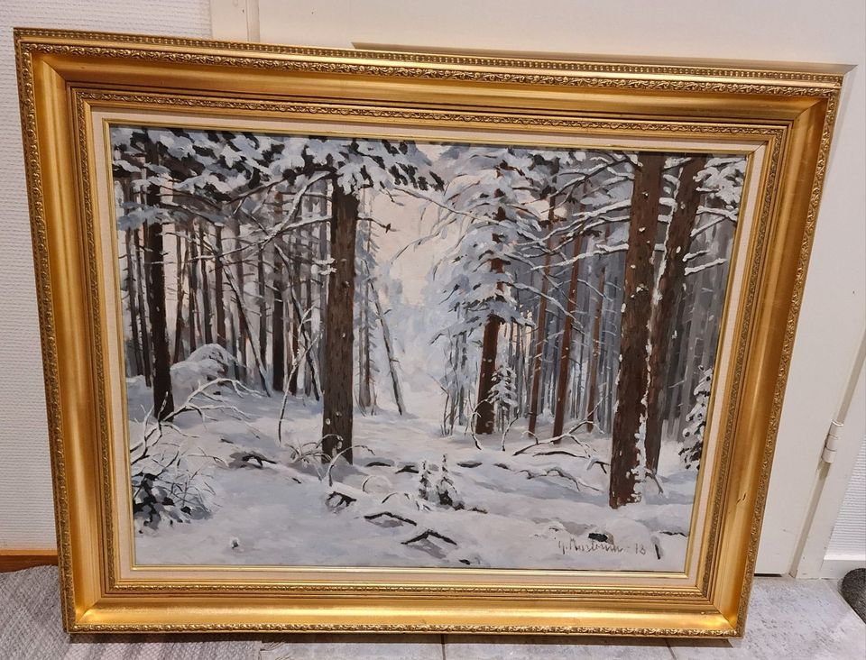 Hieno talvinen metsä Yrjö Mustonen öljyväri, -78