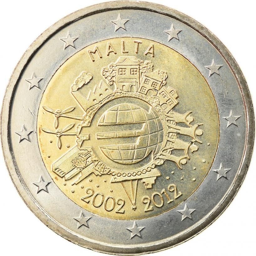 2 euro 2012 Eurosetelit ja -kolikot 10v Malta