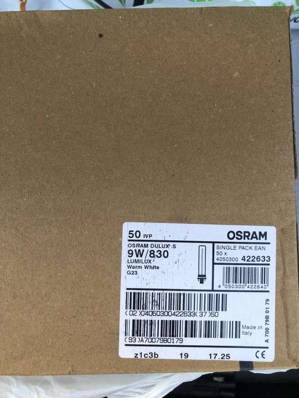 Loistelamppu Osram Dulux S 9W/830 G23, ltk/50 kpl