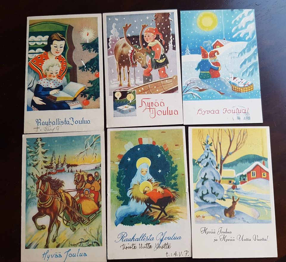 Vintage joulukortit 6 kpl 40-50-luku