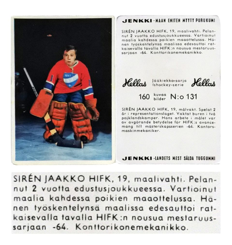 Jaakko Sirén HIFK Keräilykortti 1965 - Ilmainen Toimitus