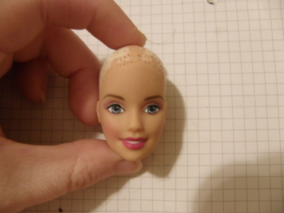Sinisilmäinen Barbie- nuken pää