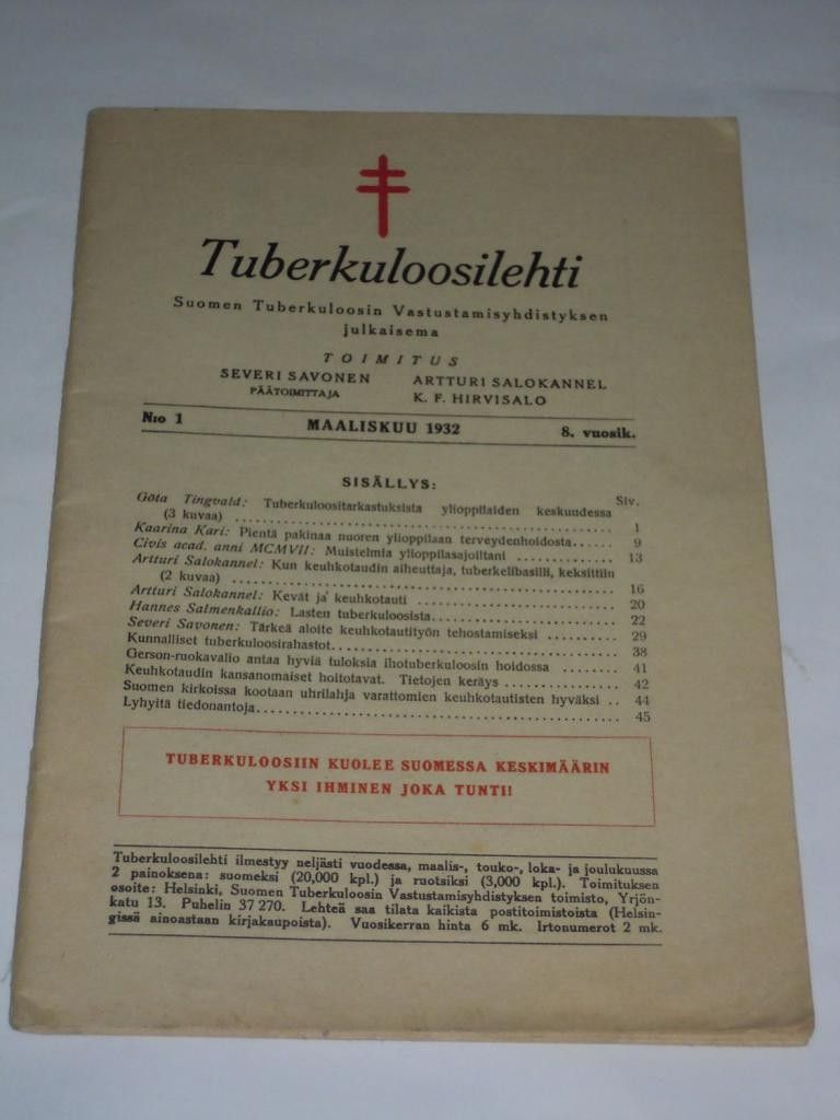 Tuberkuloosilehti 1932 Suomen Tuberkuloosin Vastustamisyhdistys