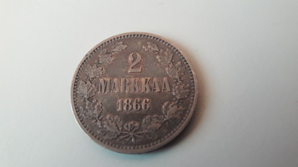 Kolikko 2 markkaa vuodelta 1866