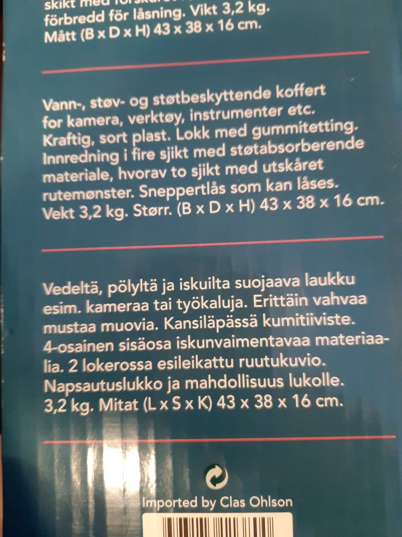 Vesi ja pölytiivis laukku