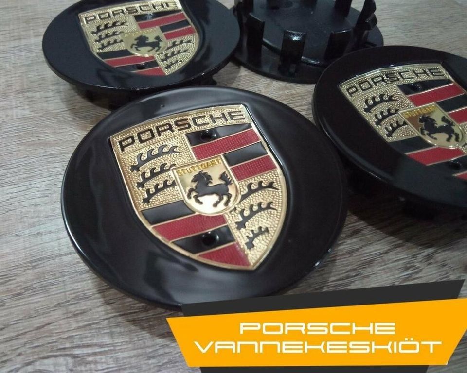 Porsche vannekeskiöt / Kulta-Mustat / 75mm
