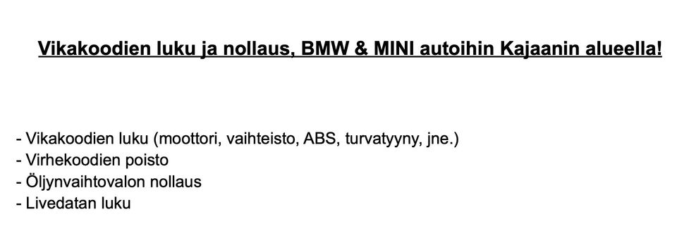 Vikakoodien luku / nollaus BMW ja Mini merkit