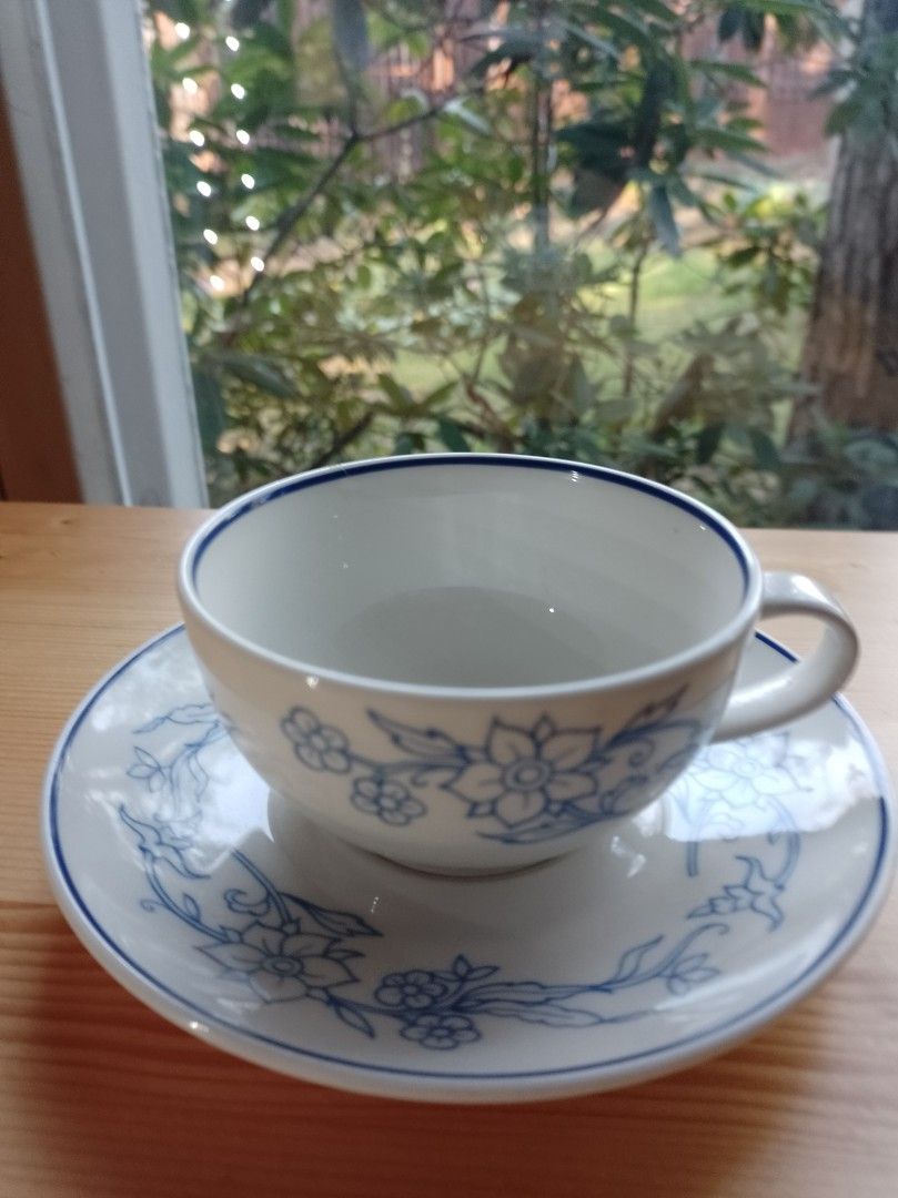 Arabia Domino sininen keittiö teekuppi ja asetti