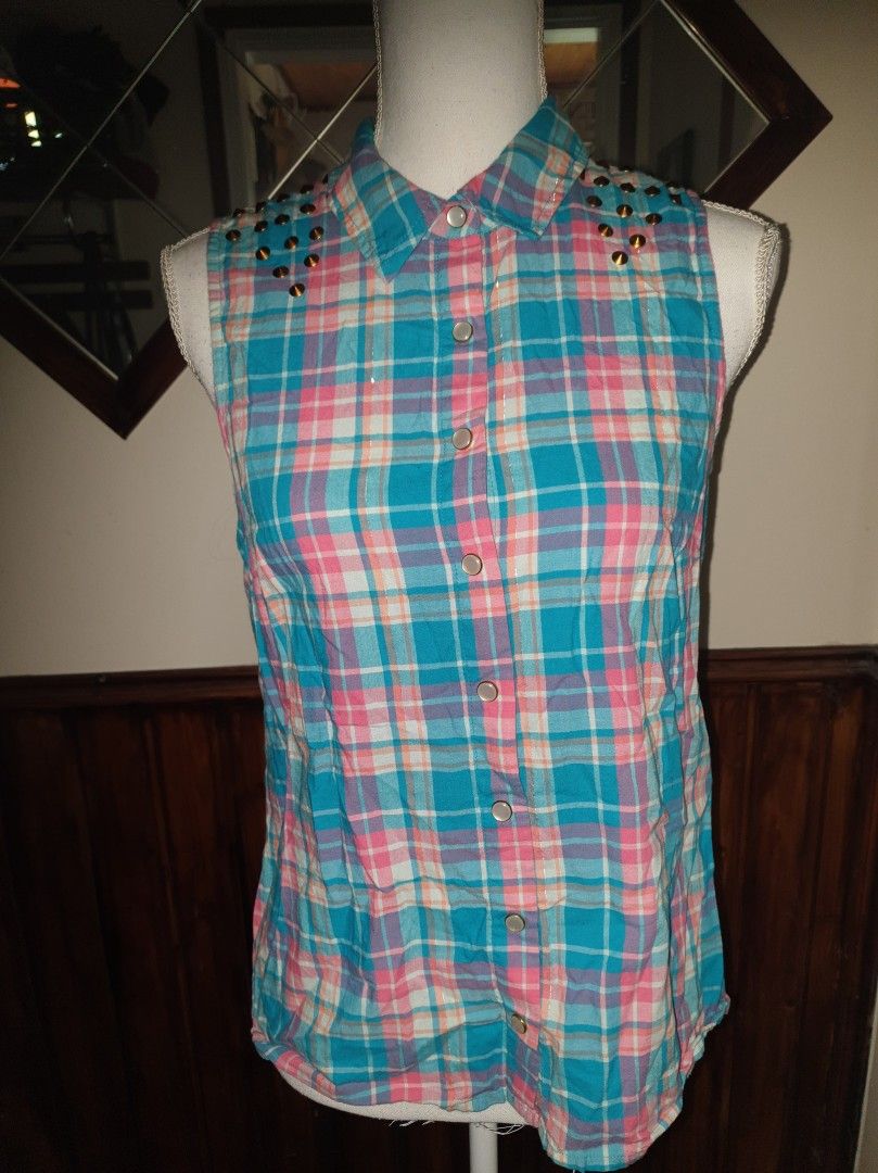 Turkoosi-pinkki / värit-niitit Vero Moda paita, kesäpaita S36