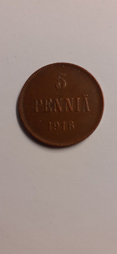 5 penniä v. 1916 kuparia