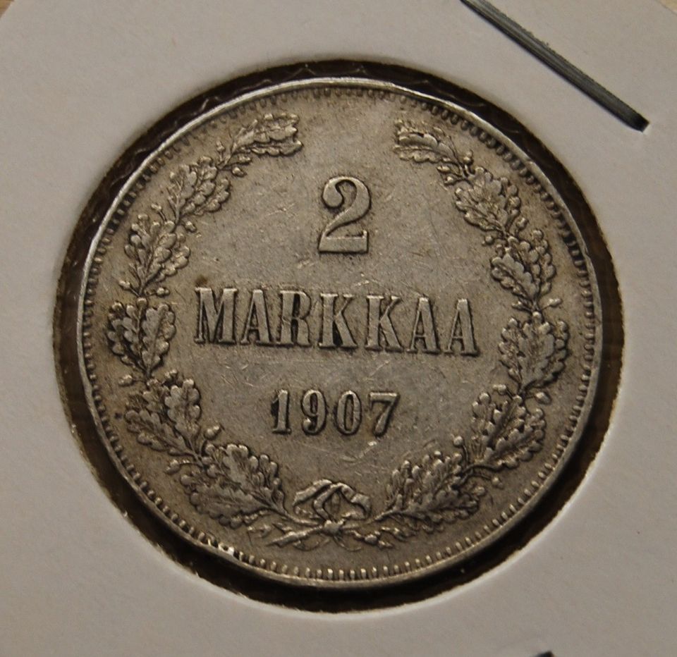 Venäjävallanaikainen 2 markkaa 1907 Nikolai II Ag
