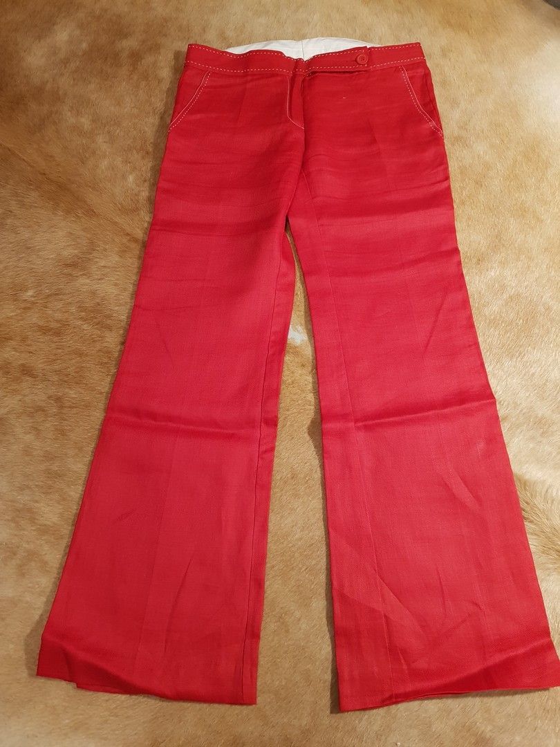 Rami ( Pellava ) housut leveät lahkeet ZARA punaiset M