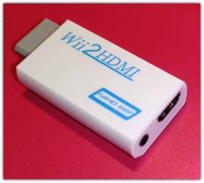 Valkoinen HDMI-sovitin Wii-konsolille