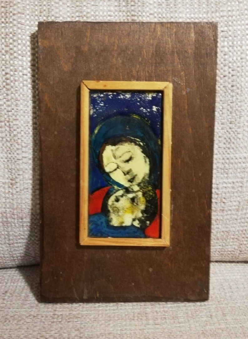 Emaloitu vanha ikoni, Neitsyt Maria ja Jeesuslapsi