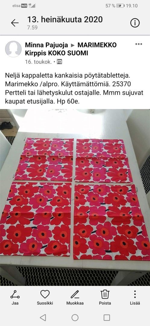 Pöytätabletit marimeklo