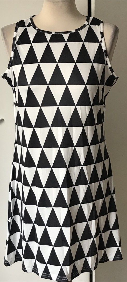 Uusi mustavalkoinen kuviollinen tunika mekko toppi