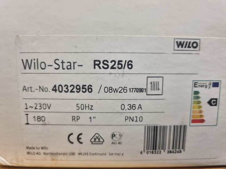 Uusi Wilo Star-RS 25/6 -180 kiertov.pumppu