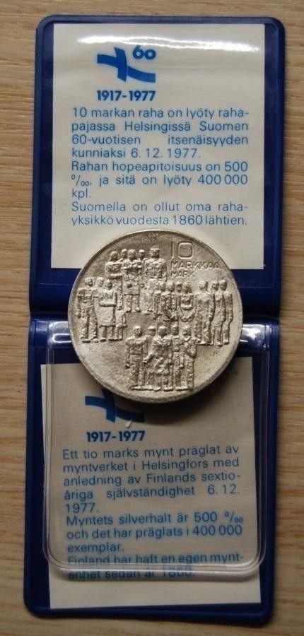 10 Markkaa 1977 Itsenäinen Suomi 60 vuotta Hopeaa