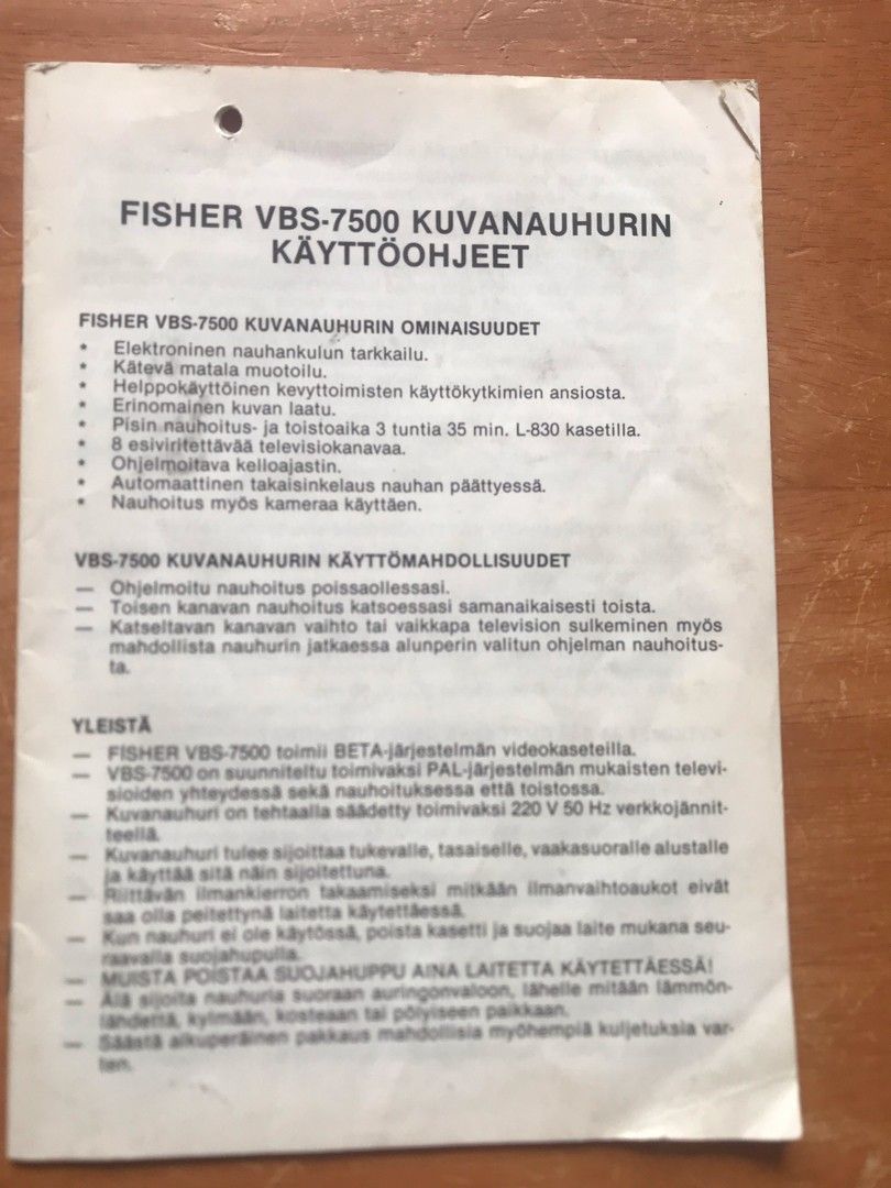 Fisher VBS-7500 käyttöohjekirja