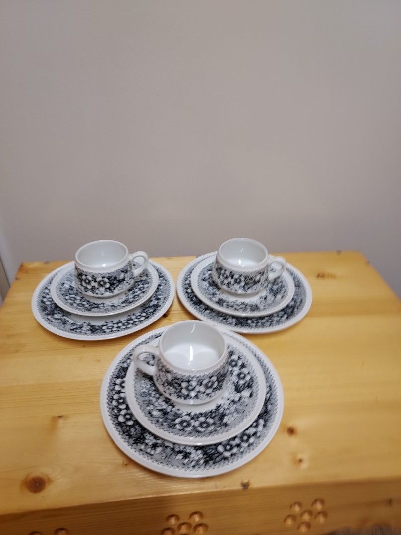 Arabia Talvikki kahvikupit+lautaset.R.Uosikkinen