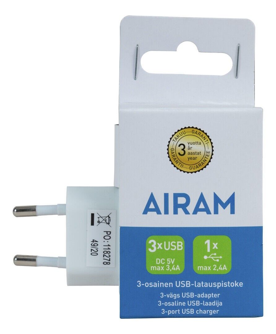 USB-latauspistoke 3-osainen IP20 Airam