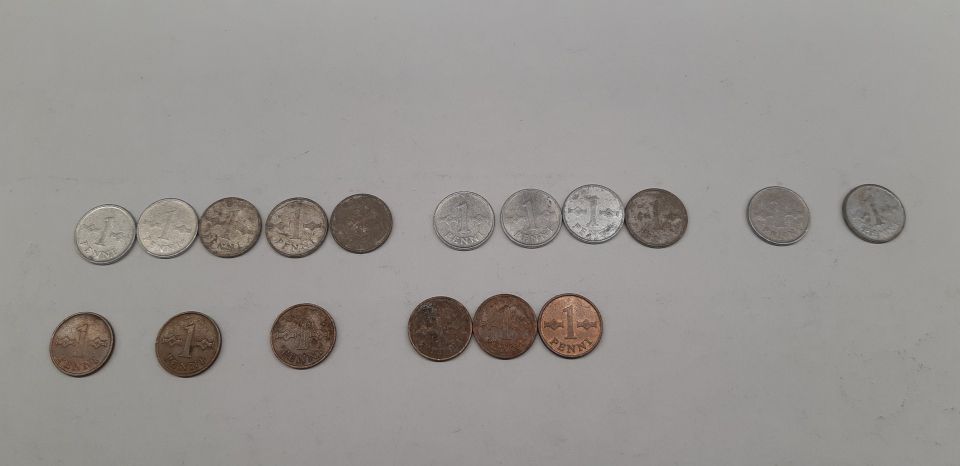 Suomi 1 penni kolikoita vuosilta 1963-1975