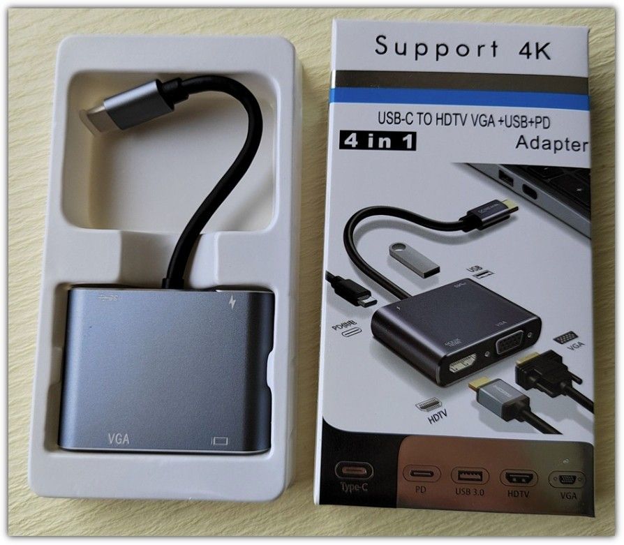 USB-C - HDMI & VGA & USB 3.0 & PD -adapteri / 4in1