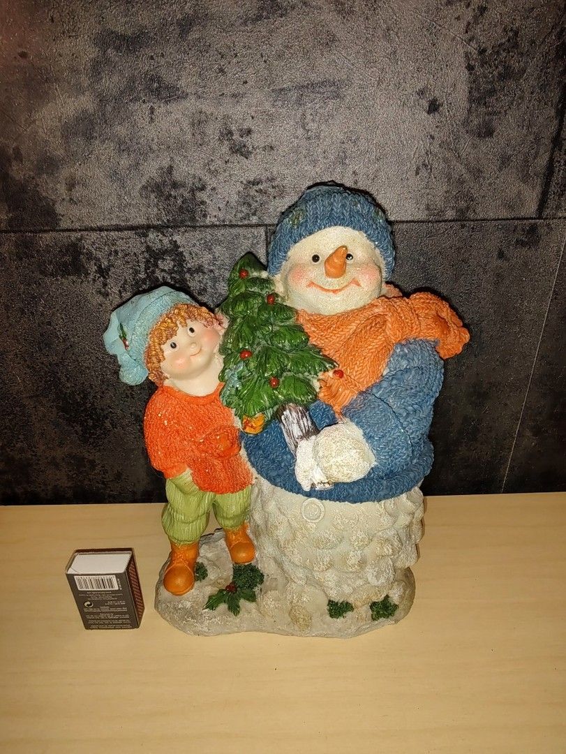 Lumiukko ja lapsi patsas koriste esine