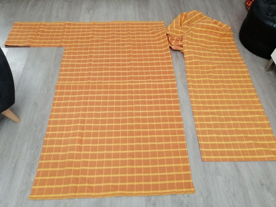 Kelta-oranssi VERHOKAPPA 50x310 cm+kangasta,UUSI