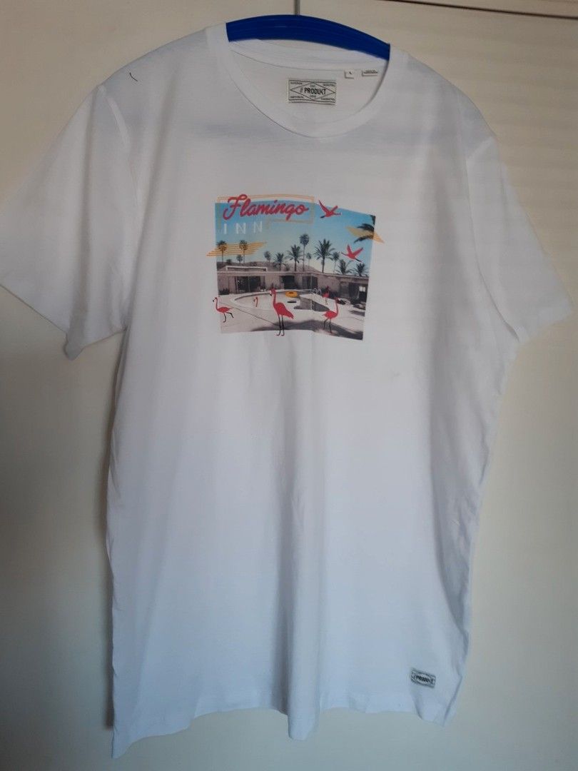 T-paita L valkoinen etupuolella kesäinen kuvio