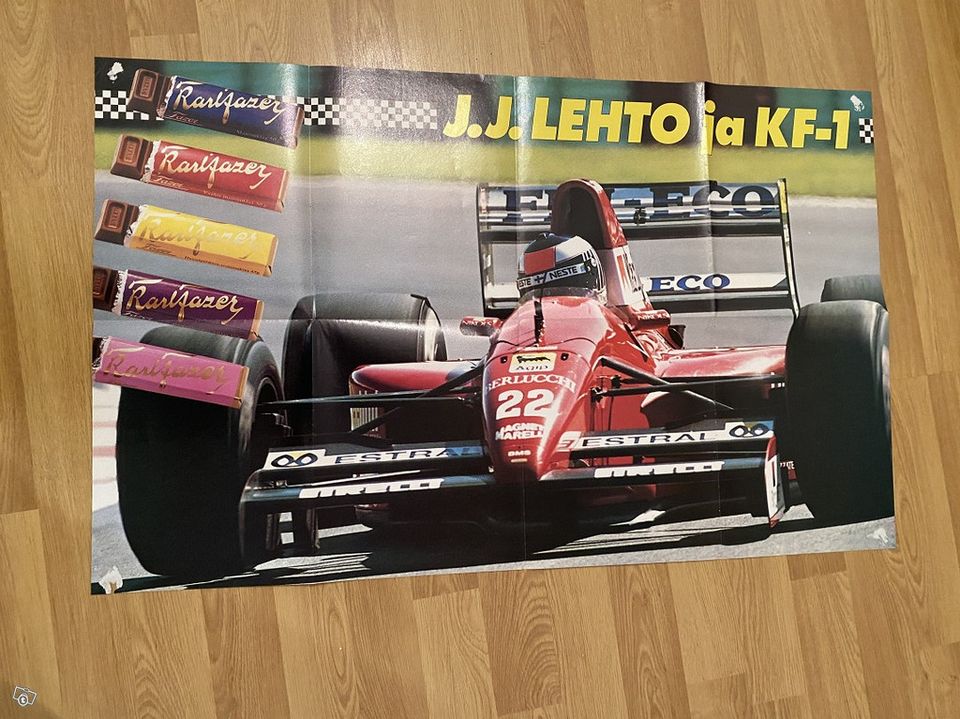 JJ Lehto juliste ja F1 taskupokkari