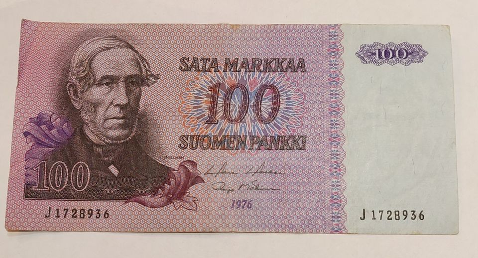 100 markkaa 1976 seteli kunto 5-6 Ei Litt