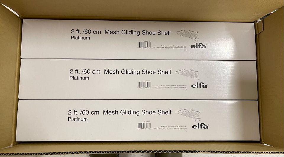 Elfa Mesh Sliding Shoe Shelf 60cm platinum