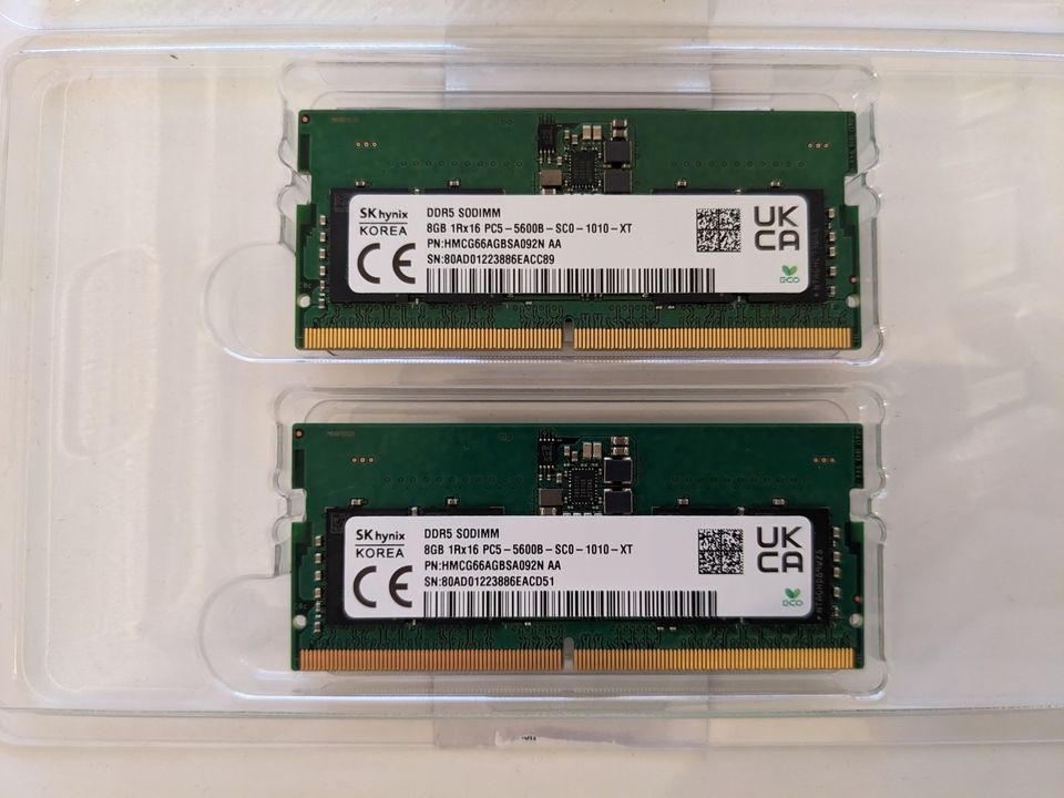 2x 8Gt (yht. 16Gt) DDR5 SODIMM kannettavan muistit