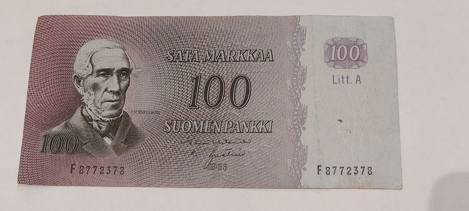100 markkaa 1963 seteli kunto 5-6