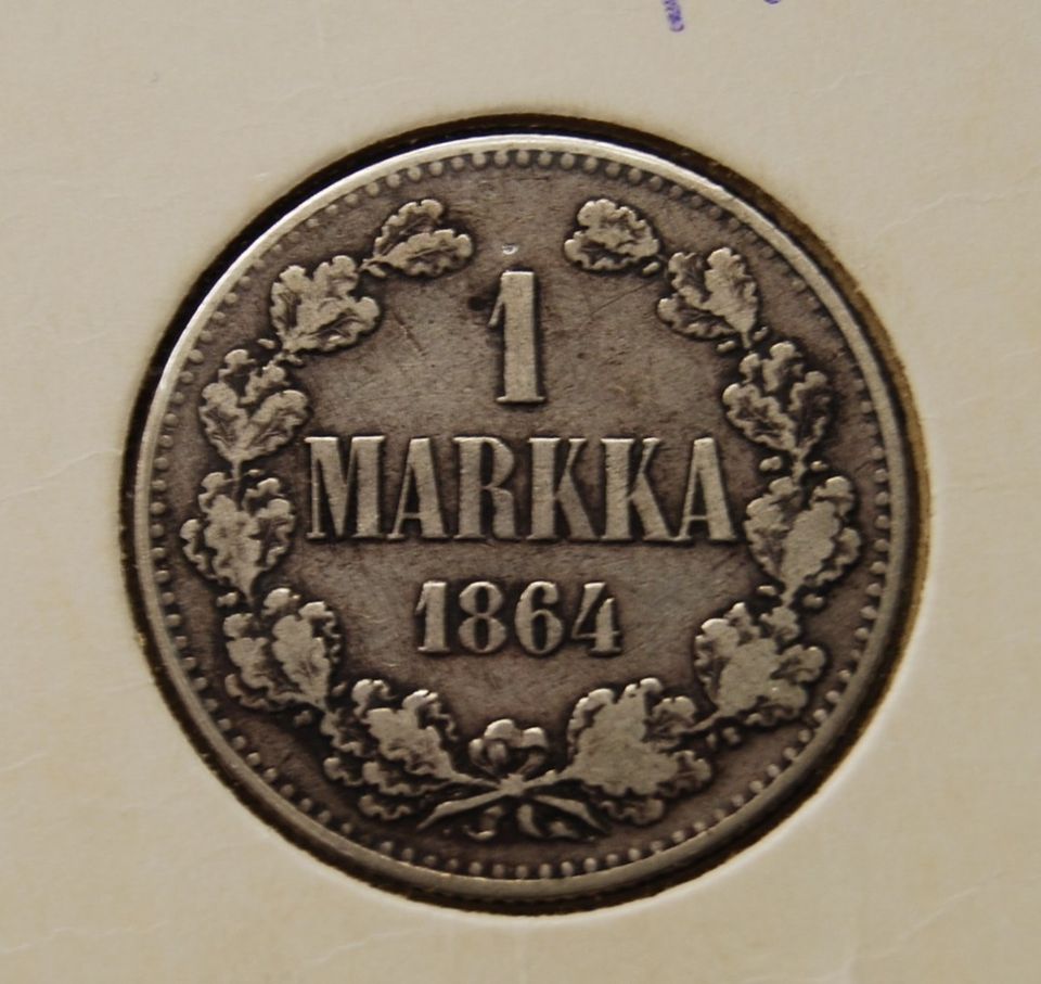 Suomi,1 markka 1864,hopea, Keisari Aleksanteri ll