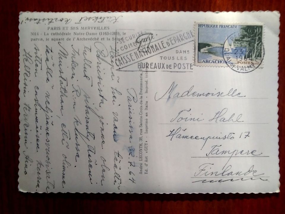 Postikortti Pariisista 1964