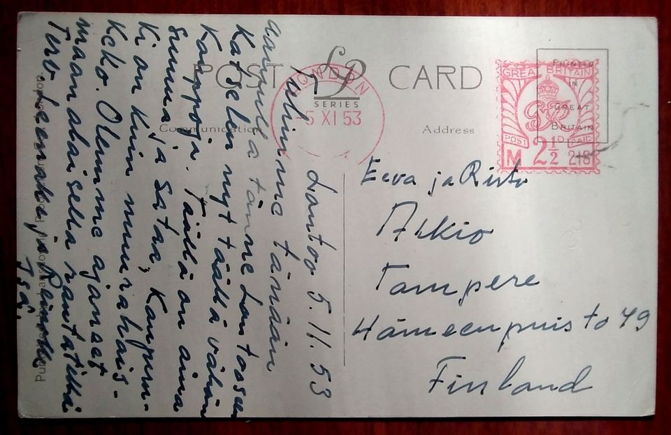 Postikortti Englannista 1953